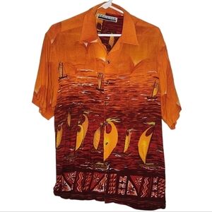 Vintage Presence Sailboat Graphic Button Up Shortsleeved Size Large